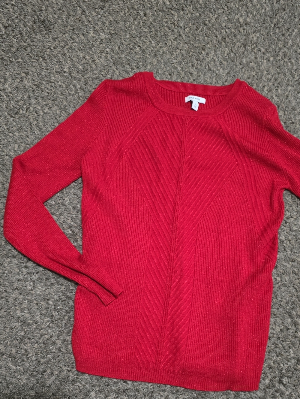 Women's Red Sparkly Cable-Knit Sweater